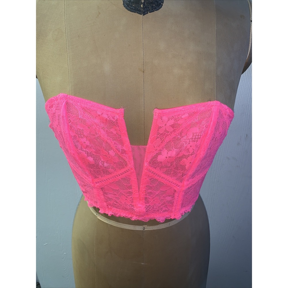 Victoria's Secret Unlined Corset Bra Top S Lace Neon Pink